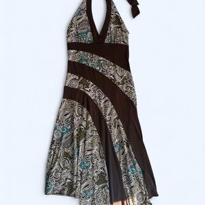 Brown and green paisley halter neck y2k dress